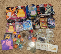 Lot of Pokemon Items - Lunchbox Tins Coins VSTAR Markers Sleeves Dice Binders - Image 1
