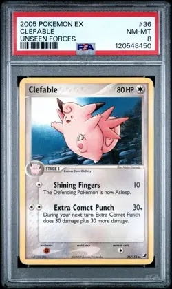 2005 POKEMON EX UNSEEN FORCES 36 CLEFABLE NEAR MINT-MINT PSA 8 - Image 1