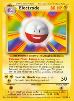 Electrode - 21/102 - Pokemon Base Set Unlimited Rare Card WOTC NM - Image 1