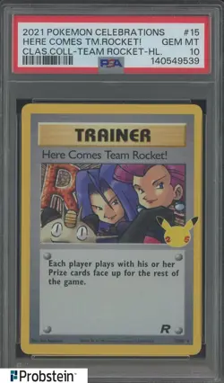 2021 Pokemon Celebrations Classic Team Rocket Holo Here Come's TM Rocket PSA 10 - Image 1