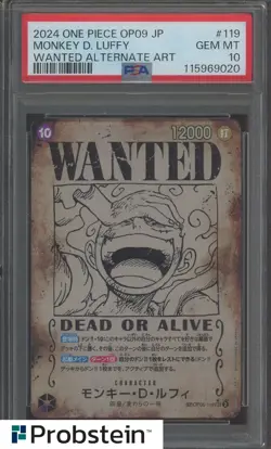 2024 One Piece OP09 Japanese Wanted Alternate Art #119 Monkey D. Luffy PSA 10 - Image 1