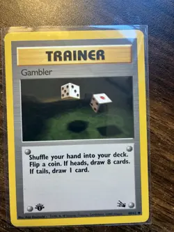 Pokemon Fossil 1st Edition Gambler Card 60/62 Regular Finish LP-NM - Image 1