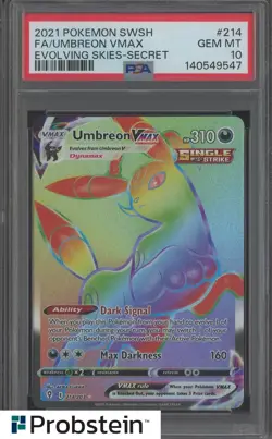 2021 Pokemon SWSH Evolving Skies Secret #214 FA Umbreon VMAX PSA 10 - Image 1