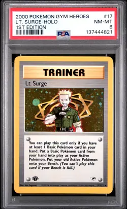 2000 POKEMON GYM HEROES 1ST EDITION #17 LT. SURGE-HOLO PSA 8 - Image 1
