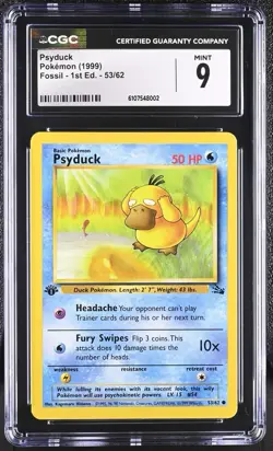 CGC MINT 9 Pokemon Psyduck 53/62 1999 Fossil 1st Edition - Image 1