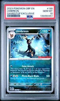 2023 POKEMON OBF EN-OBSIDIAN FLAMES GAMESTOP EXCLUSIVE #130 UMBREON PSA 10 - Image 1