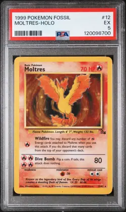 Pokemon TCG Moltres Holo Fossil Unlimited #12 PSA 5 Rare Vintage - Image 1