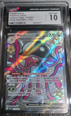 CGC 10 Toedscruel EX 2024 Pokemon Paldean Fates 213/091 Shiny Ultra Rare Holo - Image 1