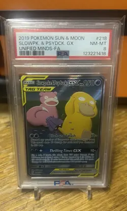 2019 Pokemon Slowpoke & Psyduck GX (Alt Art) 218/236 Sm-Unified Minds - PSA 8 - Image 1