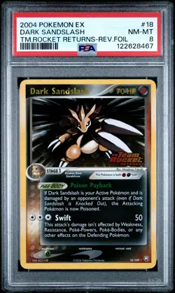 2004 POKEMON EX TEAM ROCKET RETURNS #18 DARK SANDSLASH-REVERSE FOIL PSA 8 - Image 1