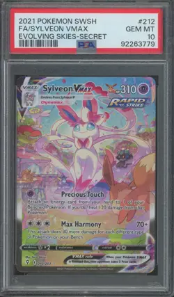 2021 Pokemon SWSH Evolving Skies Secret #212 Sylveon Vmax Gem Mint PSA 10 - Image 1