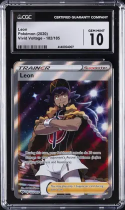 2020 POKEMON SWORD & SHIELD VIVID VOLTAGE #182 FULL ART/LEON CGC 10 GEM MINT - Image 1