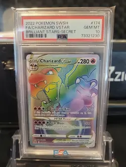 2022 Pokemon SWSH Brilliant Stars Secret #174 FA Charizard VStar PSA 10 GEM MINT - Image 1