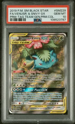 PSA 10 VENUSAUR & SNIVY GX TAG TEAM #SM229 - POKEMON 2019 SM BLACK STAR - Image 1