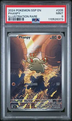 2024 Pokemon Phanpy 205/191 Surging Sparks Illustration Rare PSA 9 Mint - Image 1
