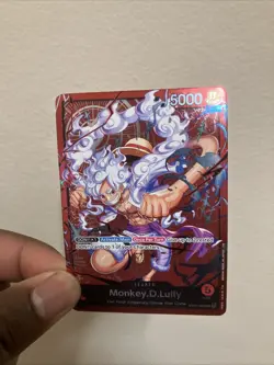 Bandai One Piece CCG Monkey.D.Luffy Leader Foil Stamped Card ST21-001 Gear 5 - Image 1