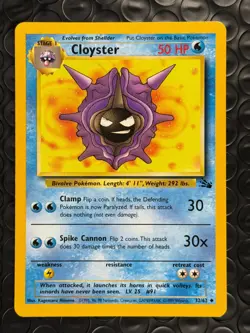 Cloyster 32/62 Base Set Series Fossil UNCOMMON Stage 1 Pokemon Card 1999 WOTC NM - Image 1