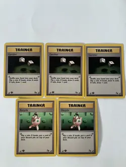 1st Edition Fossil Pokemon Trainer Recycle (x2) Gamber (x3) Lot of 5 Cards - Image 1