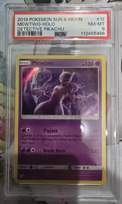 Mewtwo 12/18 Detective Pikachu Holo PSA 8 NM-MT 2019 Pokemon Card - Image 1