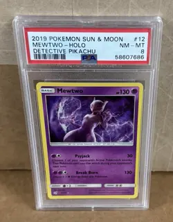 Mewtwo Holo 12/18 Detective Pikachu Mint PSA 8 Graded Pokemon Card 2019 - Image 1