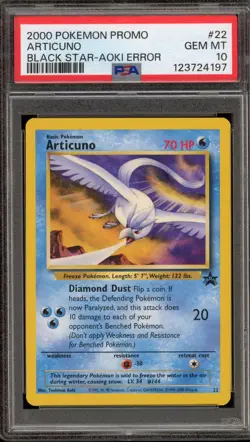 Pokemon Articuno Movie 2000 Black Star Promo #22 AOKI ERROR PSA 10 Gem Mint - Image 1
