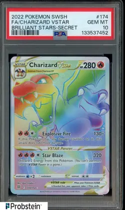 2022 Pokemon SWSH Brilliant Stars Secret #174 FA Charizard VStar PSA 10 GEM MINT - Image 1