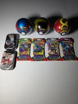 Pokemon TCG PokeBall Tin & Pokemon Unova Tin & Pokemon Phantasmal Flames 4x Pack - Image 1
