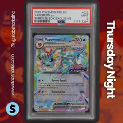2025 POKEMON PRISMATIC EVOLUTIONS SURPRISE BX #023/131 VAPOREON EX STAMPED PSA 9 - Image 1