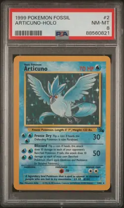 1999 Pokemon Fossil - Articuno Holo 2/62 PSA 8 - Image 1