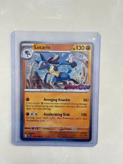 2023 POKEMON SCARLET & VIOLET LUCARIO 114/198 STAMPED HOLO UNCOMMON - Image 1