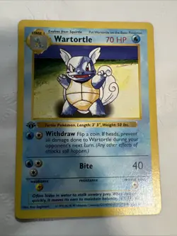 Wartortle Pokemon 1st Edition Base Set 42/102 LP Non-Holo Shadowless Uncommon - Image 1