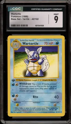 Pokemon Wartortle Base Set Shadowless 1st Edition #42 CGC 9 Mint - Image 1