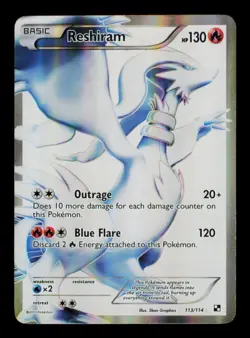 Pokemon Card Reshiram 113/114 Black White BW Base Set Full Art Original MP 2011 - Image 1