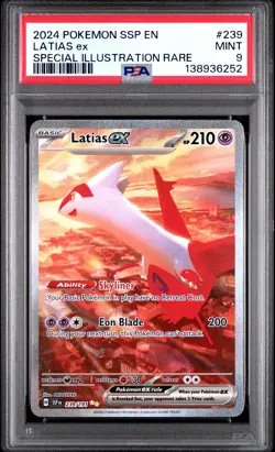 2024 POKEMON SSP EN-SURGING SPARKS SPECIAL ILLUSTRATION RARE LATIAS EX PSA 9 - Image 1
