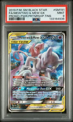 2019 POKEMON SM BLACK STAR PROMO #SM191 FULL ART/MEWTWO & MEW GX PSA 9 - Image 1