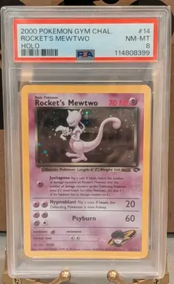 Pokemon Rocket's Mewtwo Gym Challenge Unlimited Holo Rare #14 PSA 8 - Image 1