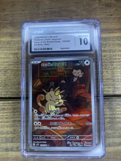 Pokemon Team Rocket's Meowth 109/098 Sv10 Art Rare Holo Japanese CGC 10 - Image 1