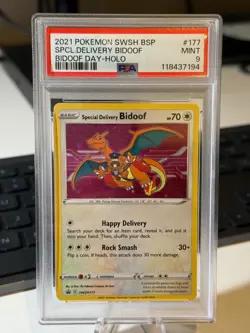 2021 POKEMON SWSH BLACK STAR PROMO BIDOOF DAY SPECIAL DELIVERY HOLO #177 PSA 9 - Image 1
