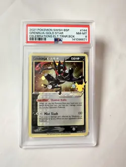 2021 Pokemon SWSH BSP Promo Greninja Gold Star Celebrations Holo SWSH144 PSA 8 - Image 1