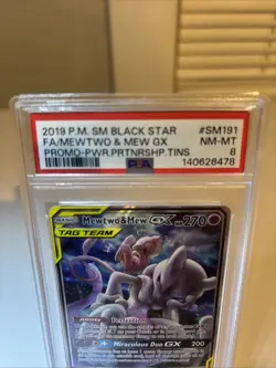 2019 PM SM Black Star Mewtwo &Mew GX Promo Tins #SM191 PSA 8 Pokemon Card - Image 5