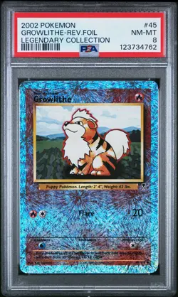 2002 POKEMON LEGENDARY COLLECTION #45 GROWLITHE-REVERSE FOIL PSA 8 - Image 1
