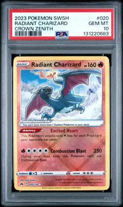 2023 POKEMON SWORD & SHIELD CROWN ZENITH #020 RADIANT CHARIZARD PSA 10 GEM MINT - Image 1