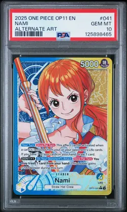 2025 ONE PIECE OP11-A FIST OF DIVINE SPEED ALTERNATE ART #041 NAMI PSA 10 - Image 1