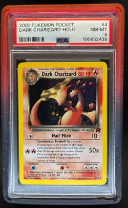 2000 Pokemon Team Rocket Dark Charizard Holo #4/82 PSA 8 - Image 1