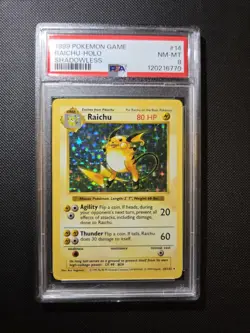PSA 8 Raichu 14/102 Base set Shadowless Holo Pokemon Card NM-MT - Image 1