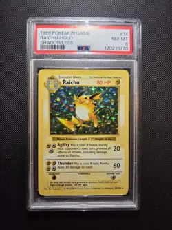 PSA 8 Raichu 14/102 Base set Shadowless Holo Pokemon Card NM-MT - Image 2