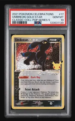 2021 POKEMON CELEBRATIONS CLASSIC COLLECTION #17 UMBREON-GOLD STAR PSA 10 - Image 1