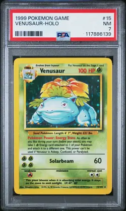 PSA 7 Venusaur 15/102 1999 Base Set Holo Rare Pokemon Card - Image 1