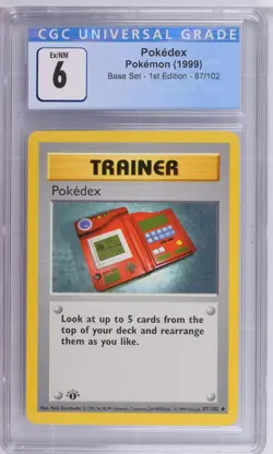 *POP 1* CGC 6 Pokedex Non-Holo 1st Edition Base Set 87/102 Pokemon 1999 Ex/NM - Image 1