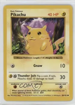 Pikachu Shadowless Pokemon Base Set #58 1999 - Image 1
